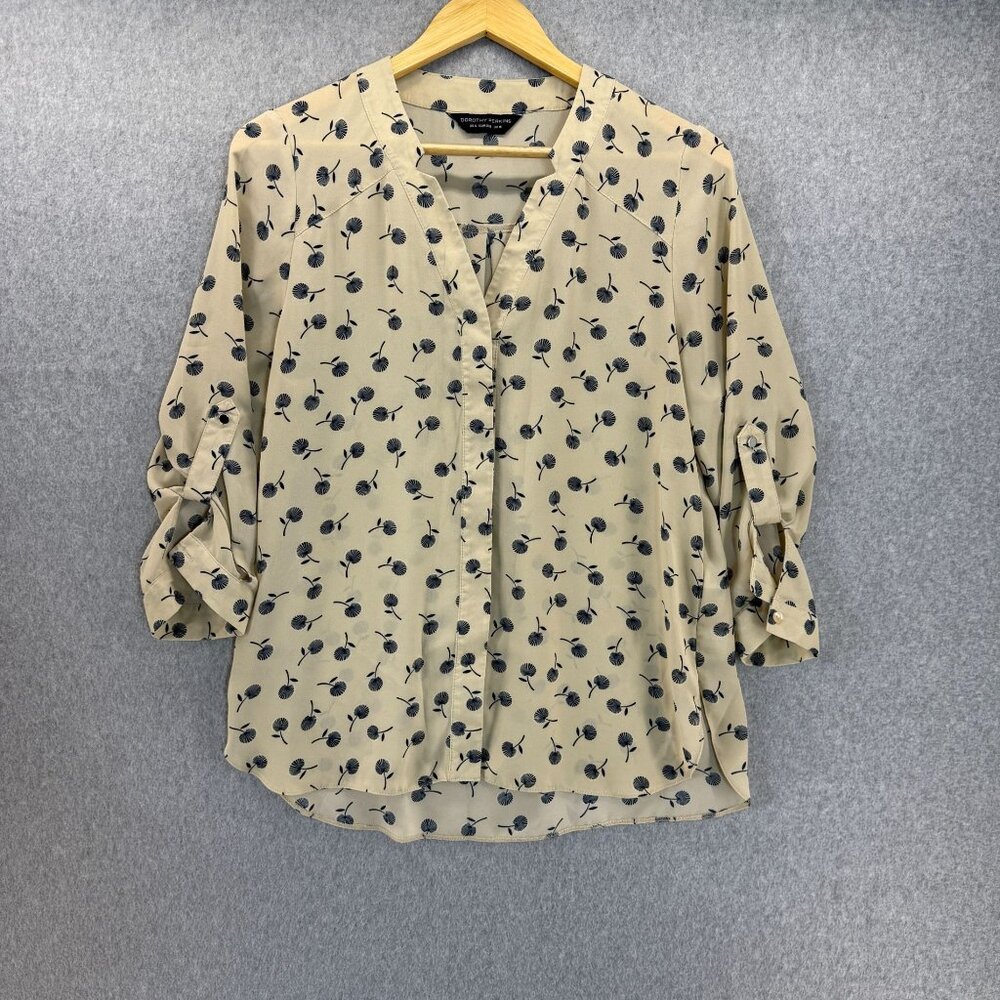 Dorothy Perkins Womens Size 6 Cream Floral Button Front Blouse Office V-Neck